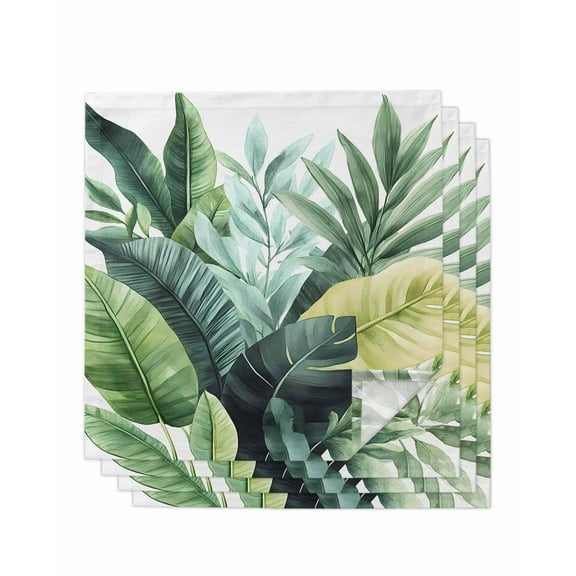 nqOlkjepod Tropical Plants Cloth Napkins Set of 4 Reusable Dinner Napkins, Country Summer Green Palm Leaves Cocktail Napkin Washable Table Napkins for Wedding/Holiday Party/Baby Shower 20"x20"