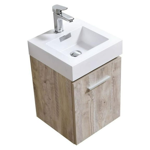 Kubebath Bliss 16" Nature Wood Wall Mount Modern Bathroom Vanity