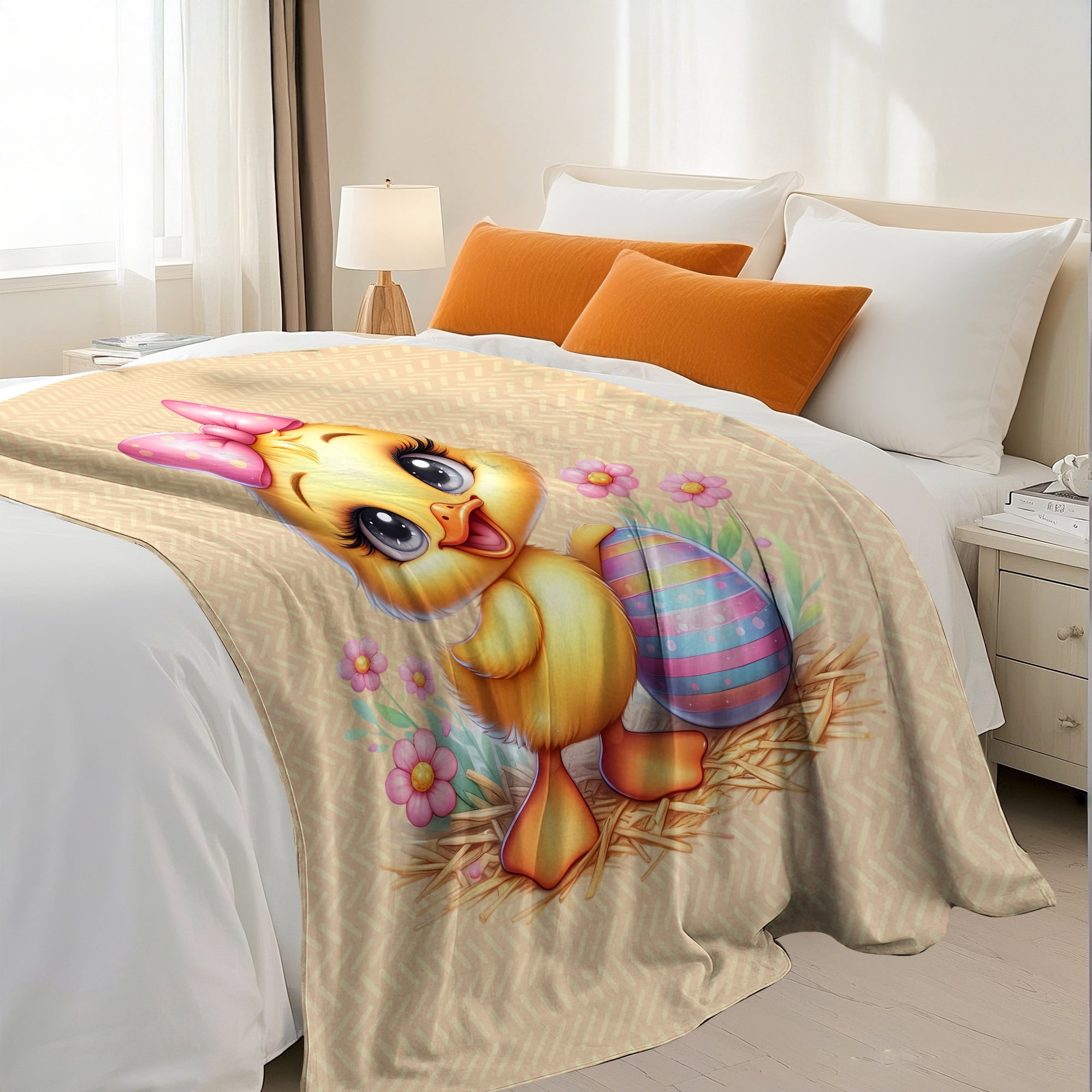 Easter Throw Blanket, Cute Duck Ester Eggs Warm Fleece Flannel Bed Blanket, Lightweight Easter Blanket for Sofa Bed Couch 40"x50"