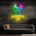 thumbnail image 2 of Craftnamesign Bottoms Up Neon Sign, Cocktail Wall Art, Bar Pub Wall Decor, 2 of 5