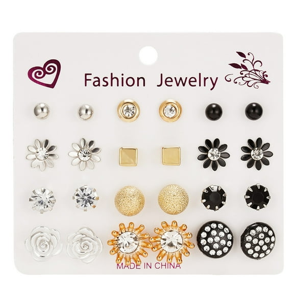 outdoorline 12 Pairs Rhinestones Claw Earrings Women Stud Earring Set Ear Clip Pin Set Girls Jewelry Holiday Gift