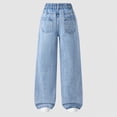 thumbnail image 6 of TOWED22 Girl’s Elastic Waist Jeans Straight Leg Demin Pants Casual Stretch Long Pants with Pockets Light Blue,12-14 Y, 6 of 9