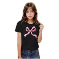 thumbnail image 3 of Girls' Black Bow Graphic T-Shirt - Soft Polyester Spandex, Crew Neck Short Sleeve, Comfortable Casual Tee for Kids 4-12, Fade-Resistant Print for School & Playdates,Size 5 T, 3 of 8