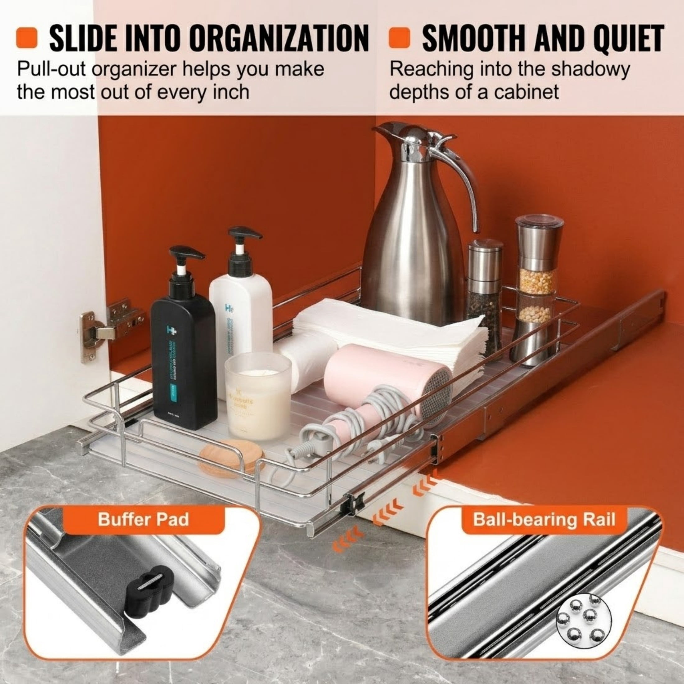 11"W x 21"D Steel Pull Out Cabinet Organizer, Heavy Duty Slide Out Pantry Drawer for Under Sink
