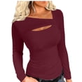 thumbnail image 2 of AXXD Basic Crewneck Sweatshirts Women Summer 2024 Casual Long Sleeve Round Neck Slim Hollow Out Shirt Blouse Tops, 2 of 6