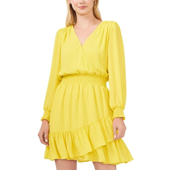 Vince Camuto Women's Yellow Smocked Waist Dress