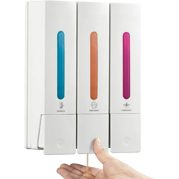 Shampoo and Conditioner Dispenser - Wall-Mounted 3-Chamber Shower Soap Dispenser, No-Drill, 1200ML Capacity, for Bathroom & Hotel