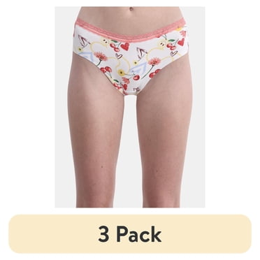 (3 pack) No Boundaries Cotton Hipster Panty with Lace, Women’s and Women’s Plus, Sizes S-XXXL