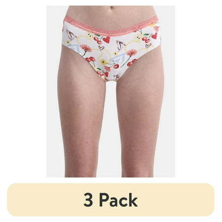 (3 pack) No Boundaries Cotton Hipster Panty with Lace  Womens and Womens Plus  Sizes S-XXXL