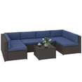 thumbnail image 2 of Outsunny 7 Piece Patio Furniture Set, All Weather PE Rattan Outdoor Furniture Conversation Sets with Cushions, Glass Top Coffee Table, Dark Blue, 2 of 9