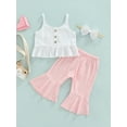 thumbnail image 2 of Franhais Toddler Baby Girl Summer Clothes Set, Solid Knit Sleeveless Button Vest + Flare Long Pants + Bow Headband, 2 of 9