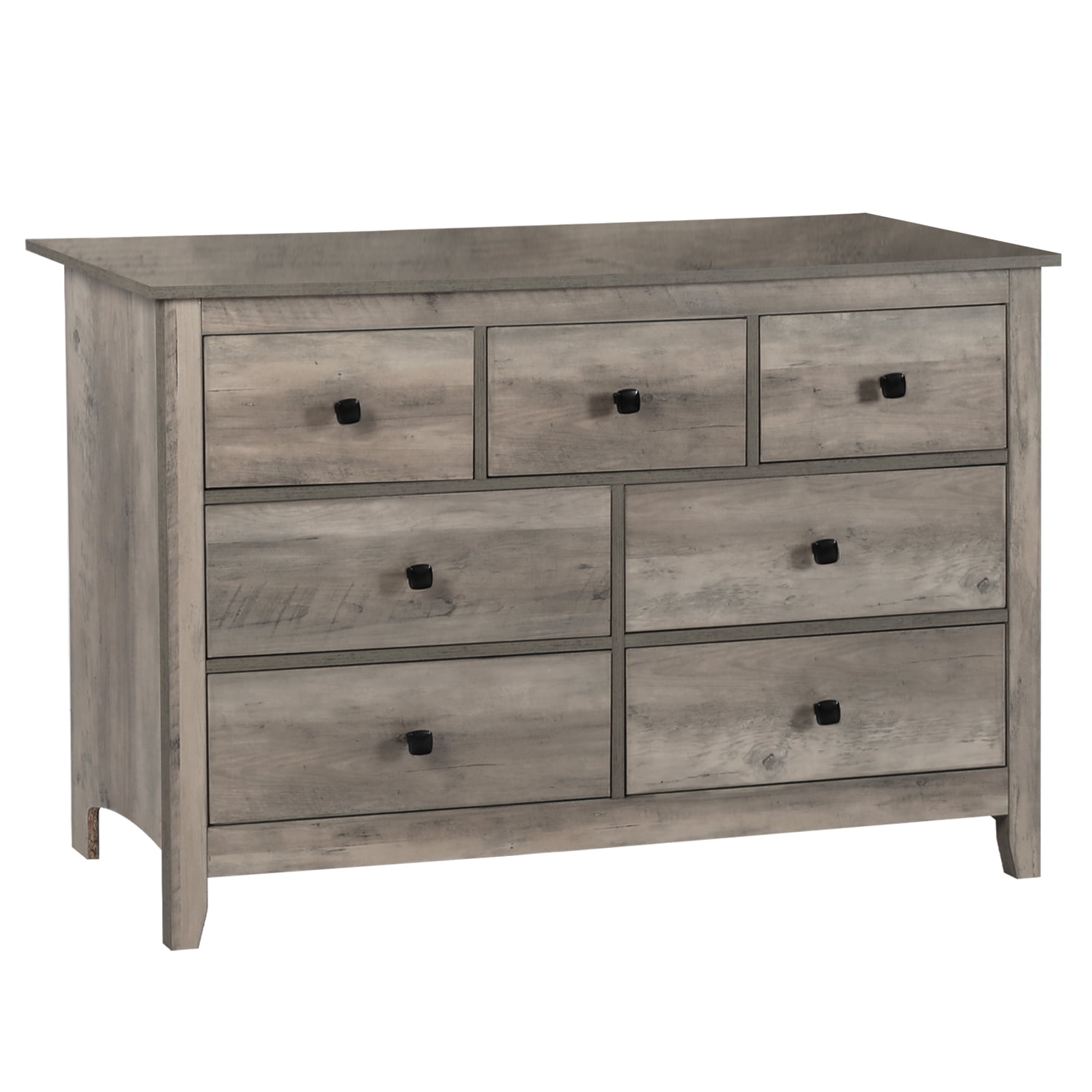LAZZO 7-Drawer Dresser, Farmhouse Wooden Chest of Drawers for Bedroom Living Room and Hallway, Gray
