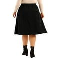 thumbnail image 3 of Agnes Orinda Plus Size Corduroy Midi Skirts for Women Elastic High Waist Button Front A-Line Skirt with Pockets 1X Black, 3 of 6