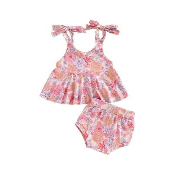 Suealasg Toddler Girls Summer 2Pcs Outfits Sleeveless Floral Print Camisole and Elastic Shorts Set Baby Girls Beach Party Clothes
