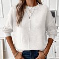 thumbnail image 5 of Htigea Womens Pullover Sweaters Solid Casual Loose Fit Knitwear Fall Winter Long Sleeve Pullover Tops White S, 5 of 7
