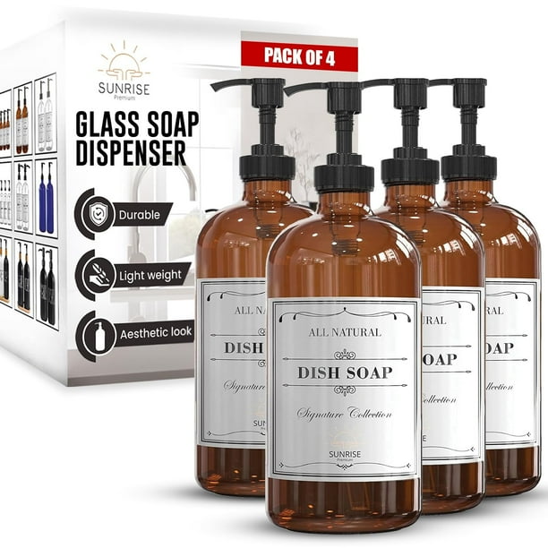 Set dispensador de jabón Sunrise Premium de vidrio ámbar de 500 ml x 4
