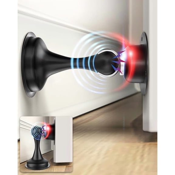 Magnetic Door Stopper 2 Pack - Black Door Stoppers Keep Door Open Strong Magnetic Door Stop for Bottom of Door, Strong Door Holder for Wall and Floor Mount
