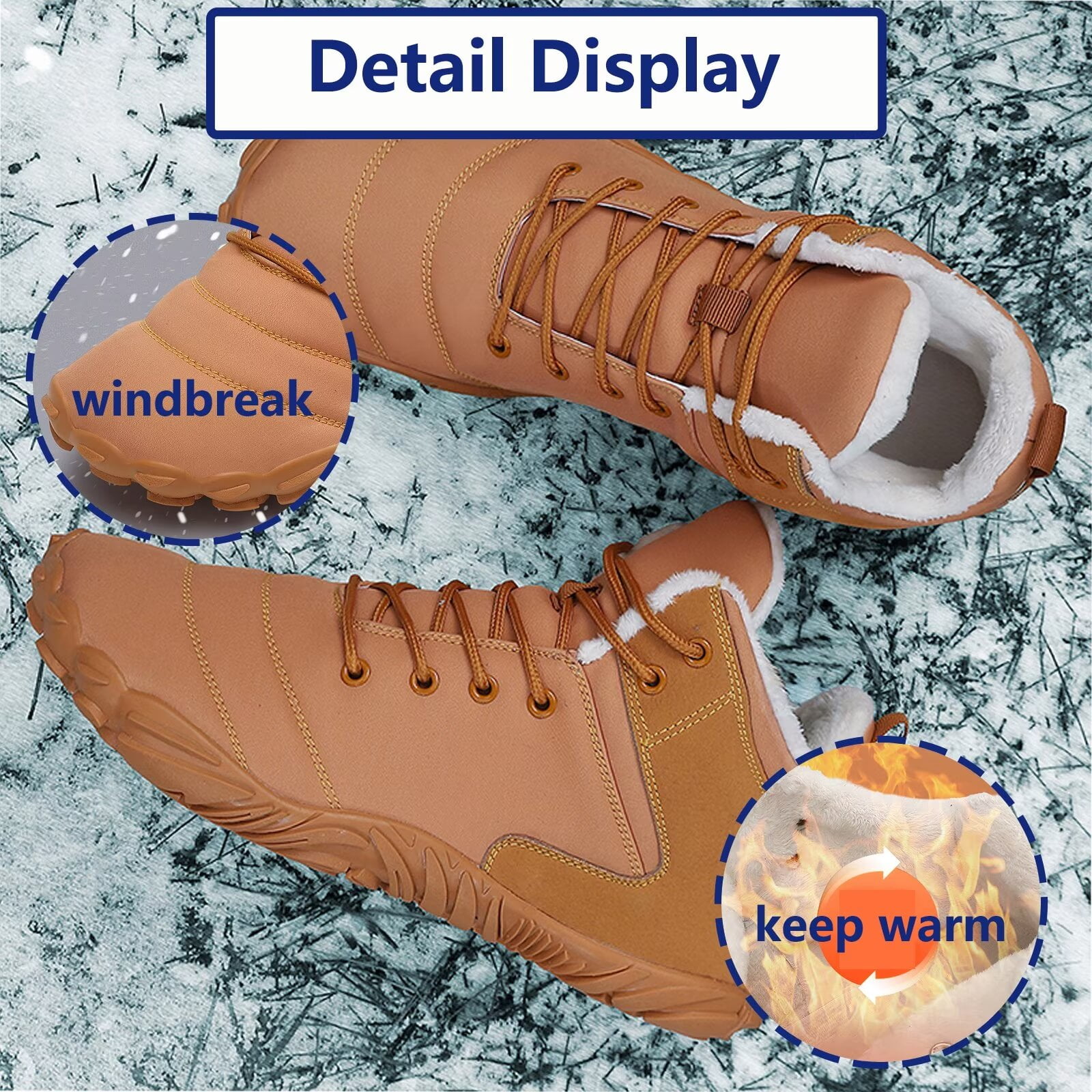 Yunkctuk Mens Womens Barefoot Shoes Winter, Men's Women's High-top Walking Shoes Snow Boots,Thickened Warm Fur Lined Non-slip Hiking Cotton Boots.