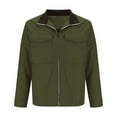 thumbnail image 5 of ZCFZJW Mens Full Zip up Windbreaker Jackets Loose Lightweight Casual Long Sleeve Stand Collar Hoodless Warm Coat Outwear Tops with Multi-Pockets Army Green S, 5 of 6
