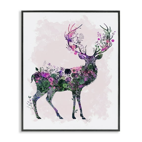 Stupell Industries Wildflower Patterned Deer Animals & Insects Painting Black Framed Art Print Wall Art, 11 x 14