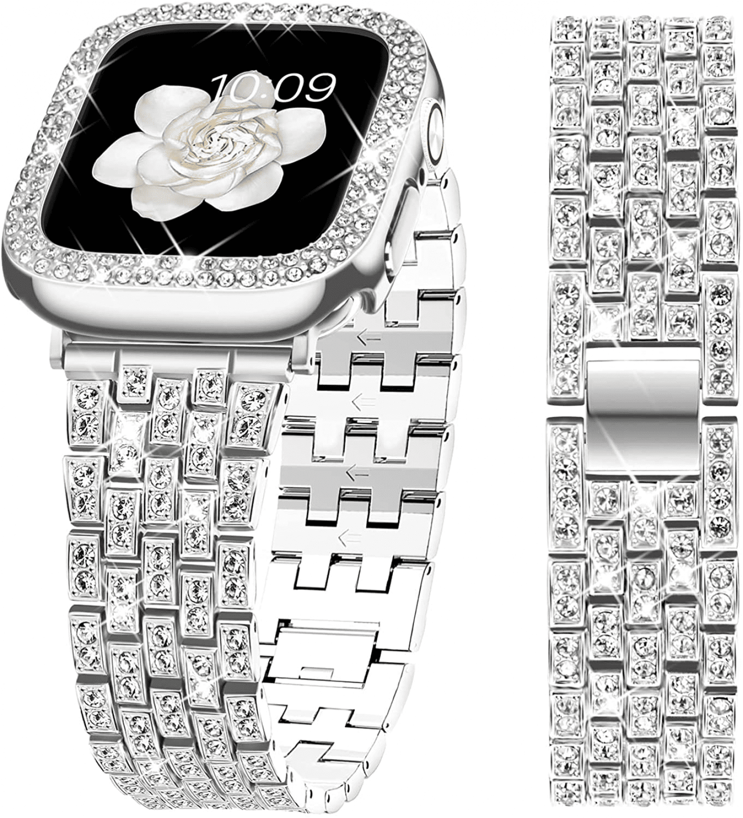 Wish Compatible Apple Watch with Case Series iwatch6/5/4/3/2/1, Bling Full Diamond Rhinestone Women Jewelry Dressy Crystal Replacement Band for Watch Silver(40mm) S2120 - Walmart.com