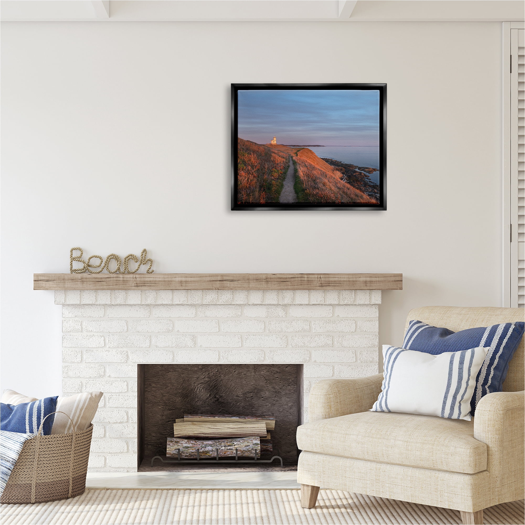 Stupell Industries Path to Lighthouse Landscape Photography Black Floater Framed Canvas Art Print Wall Art, 31 x 25