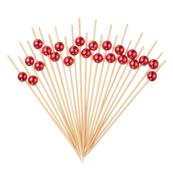 Uxcell 100Pcs Cocktail Picks Pearl Bamboo Toothpicks for Drinks Food Fruit, Red