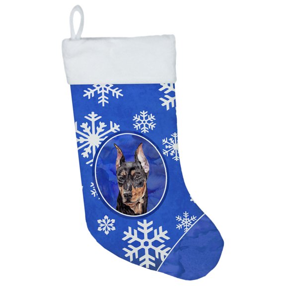 Carolines Treasures SC9788-CS German Pinscher Winter Snowflakes Christmas Stocking  Large multicolor