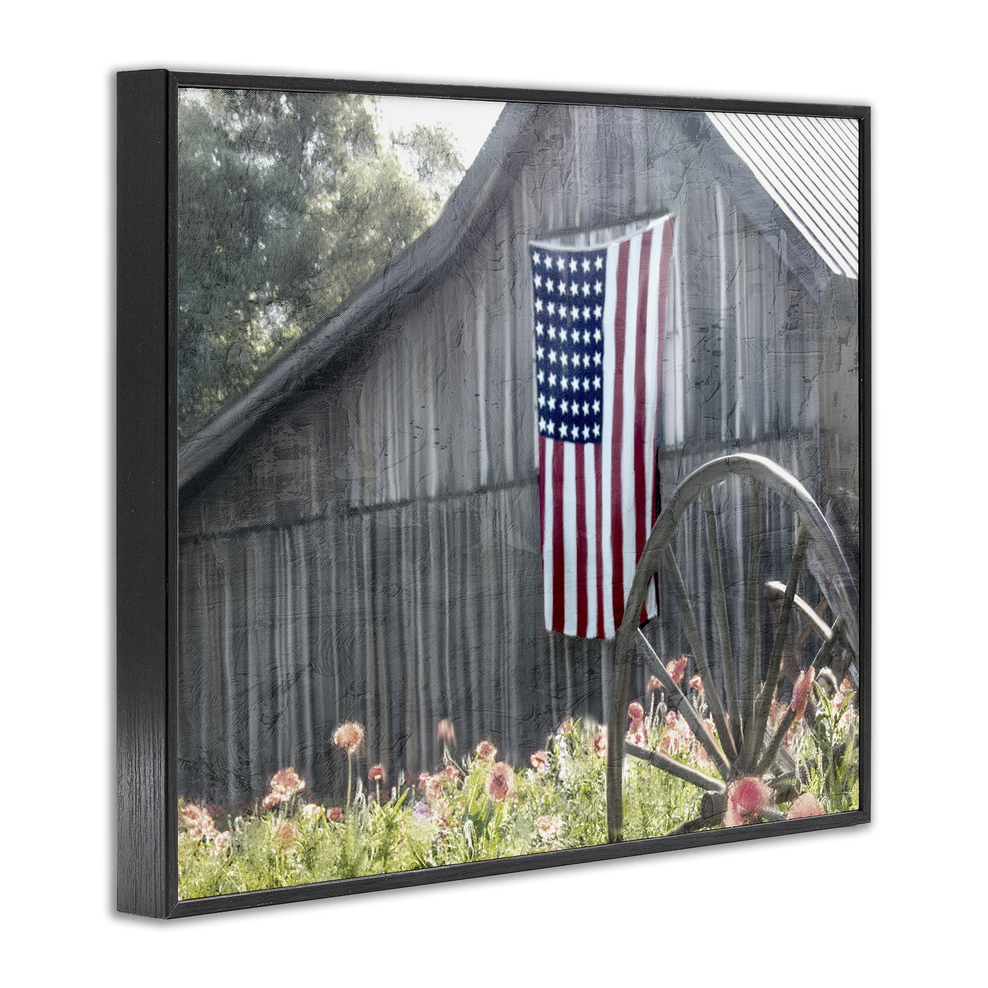 Stupell Industries USA Wagon Wheel Barn Black Framed Giclee Art, design by Kim Allen