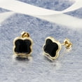 thumbnail image 4 of Gem Stone King 18K Yellow Gold Plated Silver Flower Shape Clover Designs Black Onyx Diamond Cut Stud Earrings for Women, 4 of 5