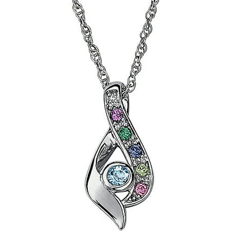 Personalized Mother's Sterling Silver or 14K Gold over Silver Birthstone and Diamond Accent Teardrop Pendant, 20