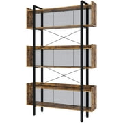 ASSJ Bookshelf 6-Tier, Industrial Bookcase with Top Edge, Freestanding Wooden Bookshelf with Metal Frame for Display and Organization, Geometric Bookcase for Living Room and Bedroom, Rustic Brown