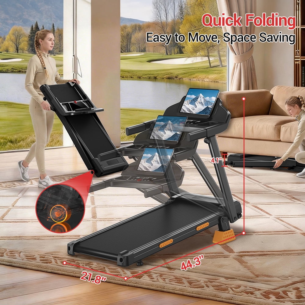 CURSOR FITNESS 4-in-1 15% Incline Folding Treadmill for Home, 3.0HP Quiet Motor with 7-Layer Shock Absorption, 300 lbs Capacity, 3 LED Displays with Handrails