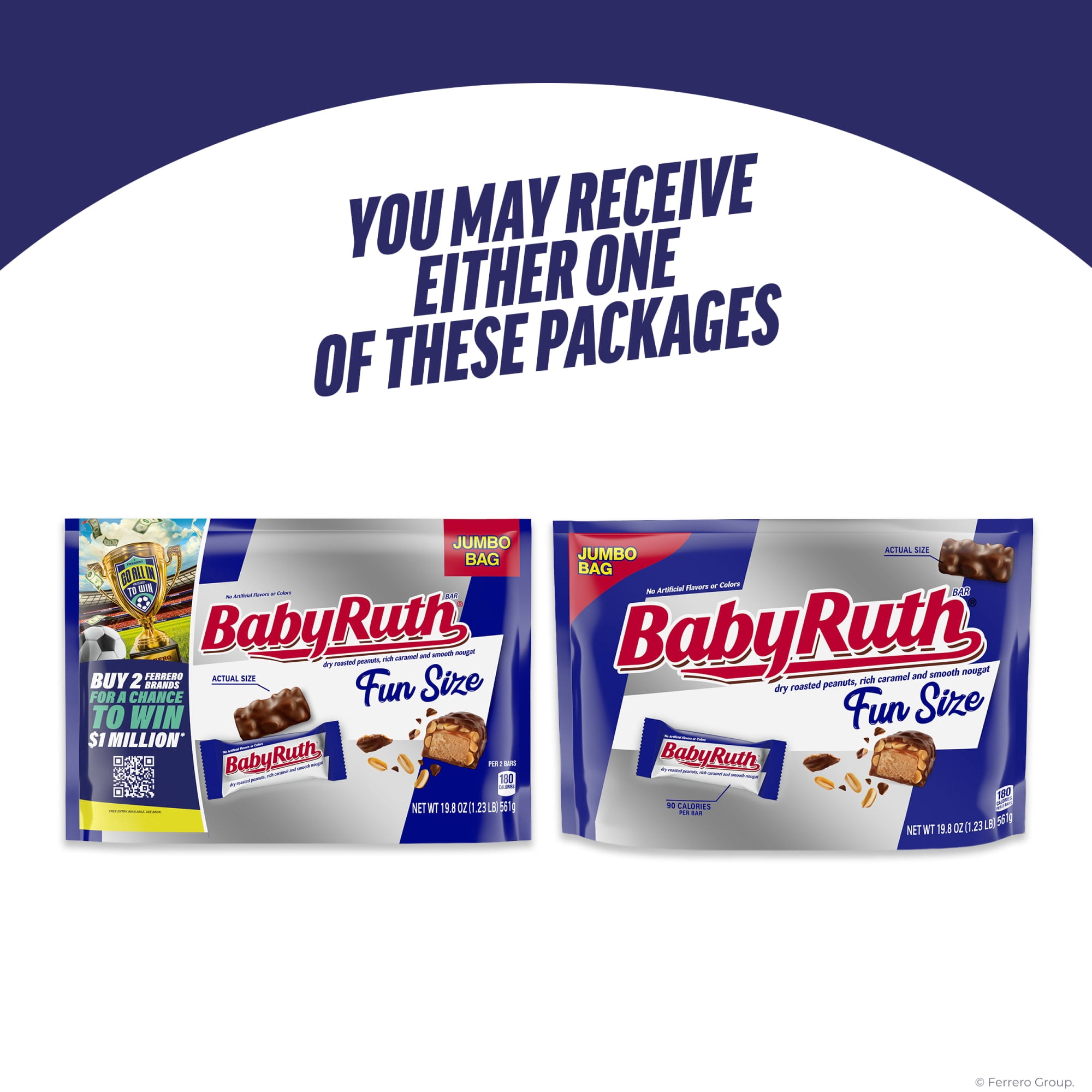Baby Ruth Candy Bar with Chocolatey Caramel, Peanuts, and Nougat, Single Fun Size Candy Bar, 10.2 oz, Bag