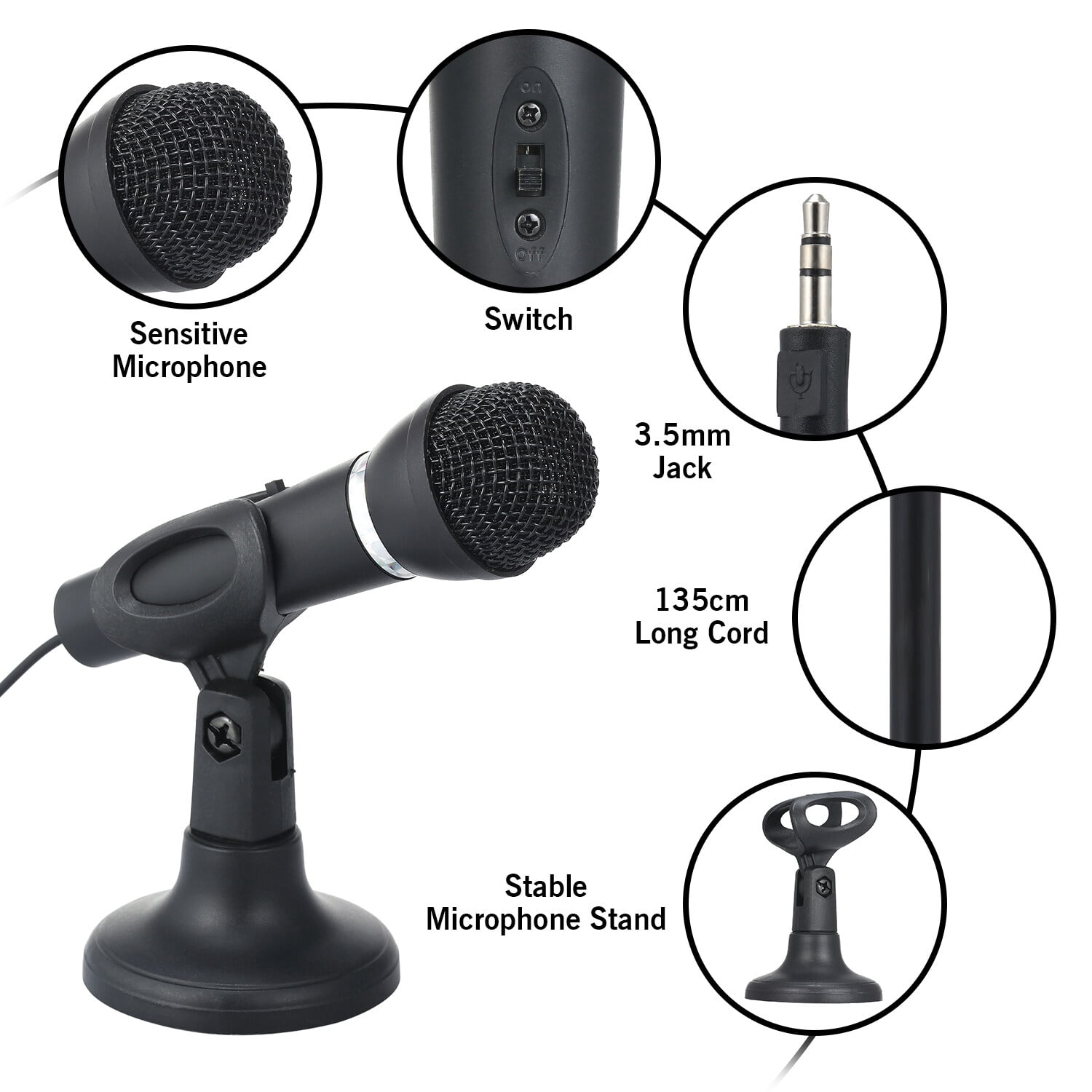 Mini Microphone with Stand 3.5mm Jack Desk Microphone for Computer Gaming Recording Chatting Singing Meeting