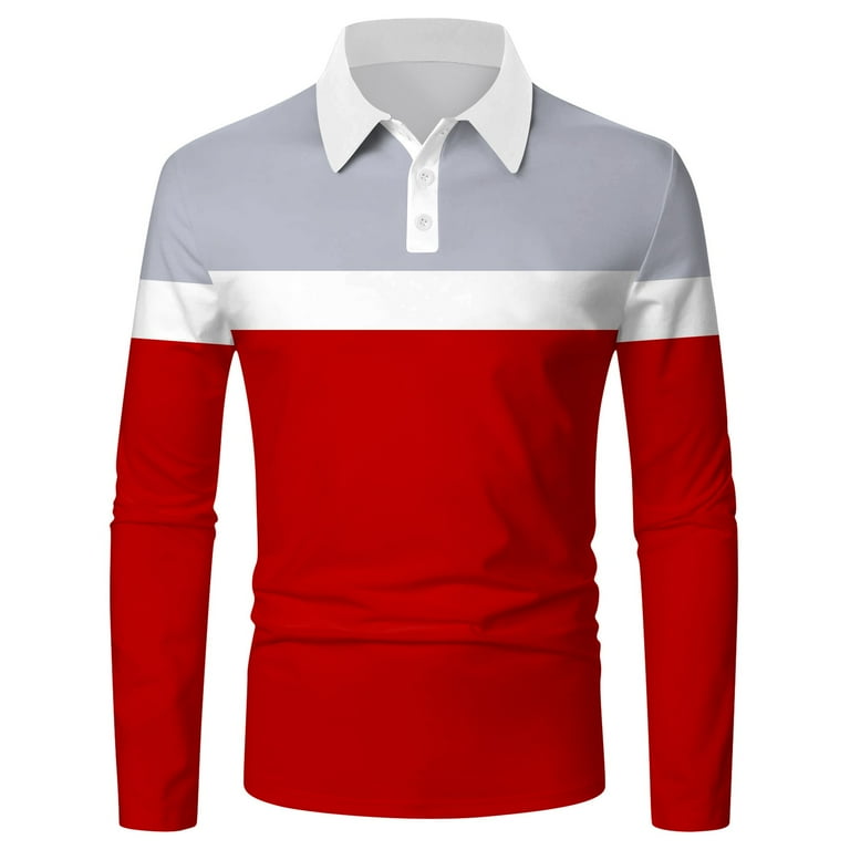 Gubotare Long Sleeve Polo Shirts For Men Big And Tall Men s Long Sleeve Polo Shirt Striped Collar Casual Slim Fit Cotton Polo T Shirts C M