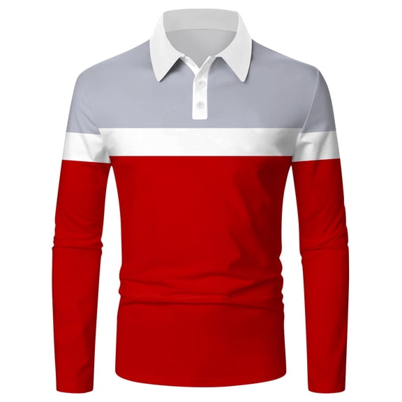 Gubotare Long Sleeve Polo Shirts For Men Big And Tall Men's Long Sleeve Polo Shirt Striped Collar Casual Slim Fit Cotton Polo T Shirts,C M