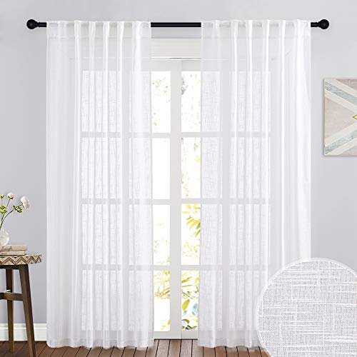 Ryb Home White Sheer Curtains Bedroom Window Treatment Ds Linen Semi For Living Room Sliding Glass Door Sunlight Glare Filter 52 X 84 Inches Long 2 Panels Com Bedroom Window Treatment Ds Linen, Curtains For Bedroom Windows