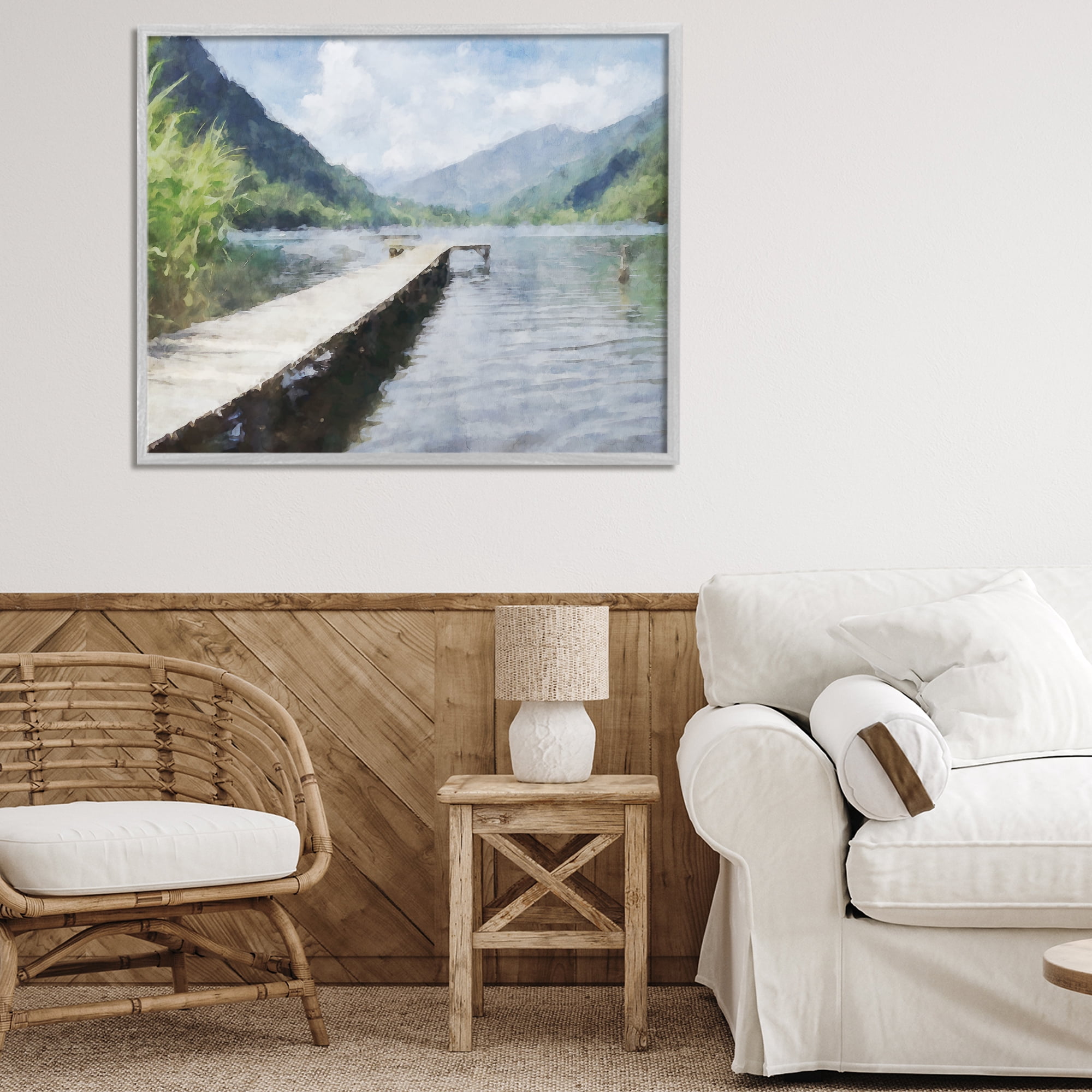 Stupell Industries Dappled Lake Dock Gray Framed Giclee Art, design by Kim Curinga