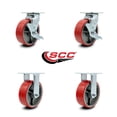 thumbnail image 2 of Tool Box Caster Wheel Set – 6 Inch Red Poly on Cast Iron Swivel Casters – SCC, 2 of 2