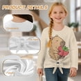 thumbnail image 6 of Xixirimido Capybara Strawberry Cream Pattern Girls Long Sleeve Shirts Cute Kids Fashion Crew Neck Tunic Tops Tie-hem Tees for Fall Winter, Size 5-6, 6 of 7