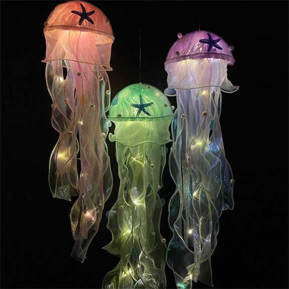 OEFNTAC Jellyfish Shaped Hanging Night Light Luminous Lantern Creative LED Decor for Kid’s Bedroom Underwater Mermaid Themed Party Christmas Soft Lighting 19.68in