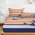 thumbnail image 6 of Queen Size Fitted Sheet Set - Anchor Orange 3 Piece Bedding Sets 16" Deep Pocket Fitted Sheet with 2 Pillowcases, Modern Navy Blue White Striped Nautical Brushed Microfiber Hotel Luxury Bed Sheets, 6 of 9