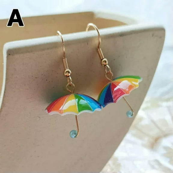 K-KED Cute Resin Colorful 3D Umbrella Hook Earrings Drop Dangle Weather Women Jewelry-A
