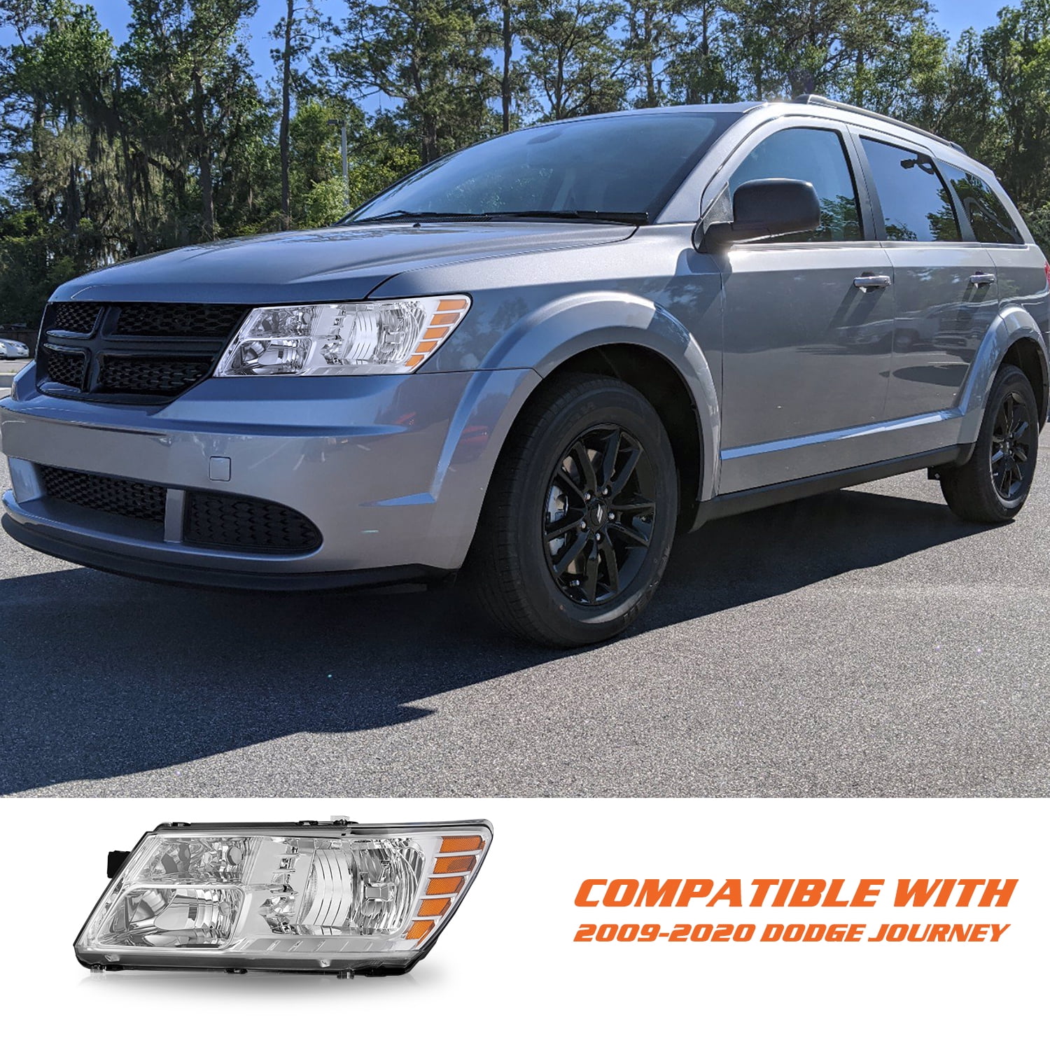 For 2009-2020 Dodge Journey Chrome Amber OE-Style Left Driver Side Headlight