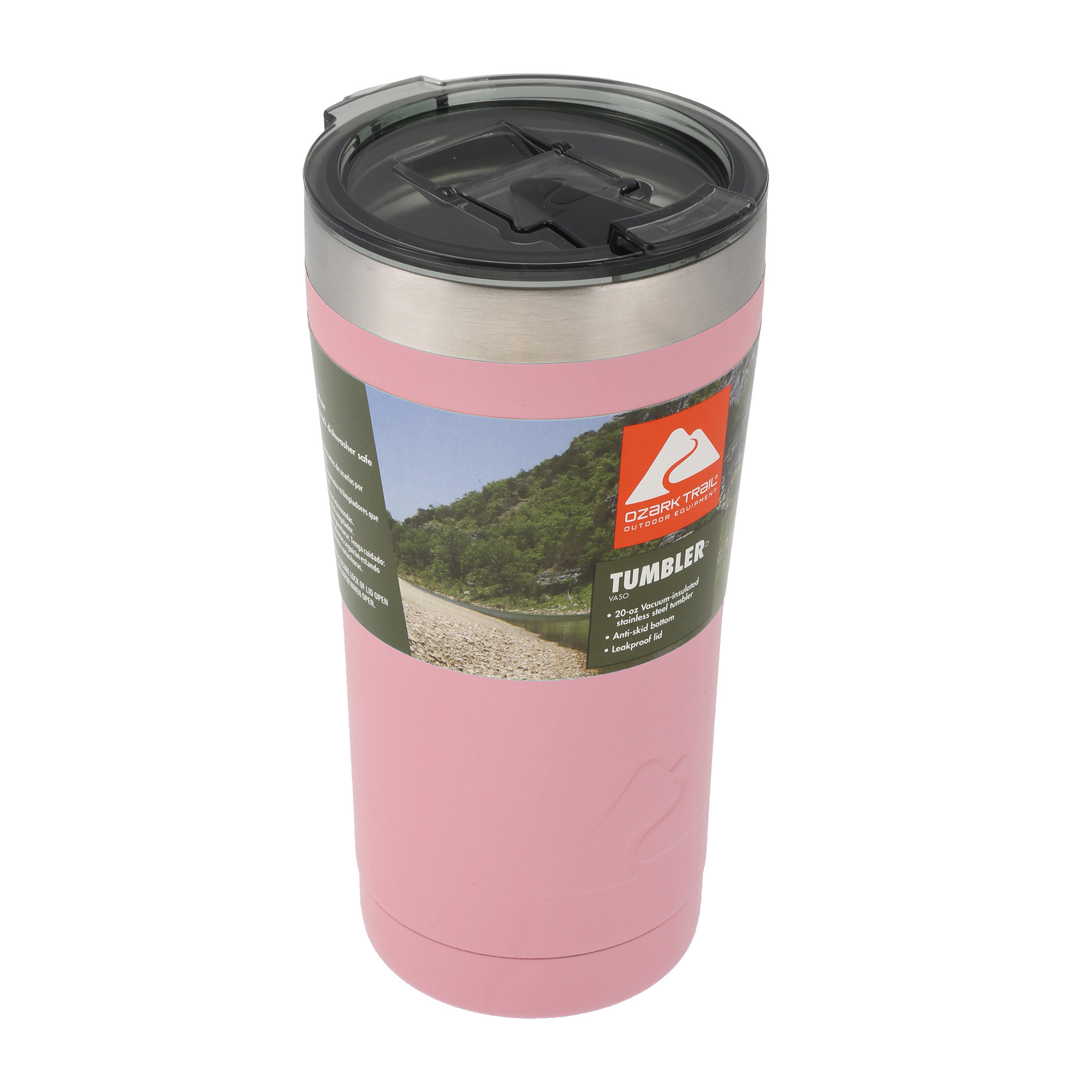 Ozark Trail 20 oz Stainless Steel Tumbler, Double-wall, Vacuum-sealed Pink