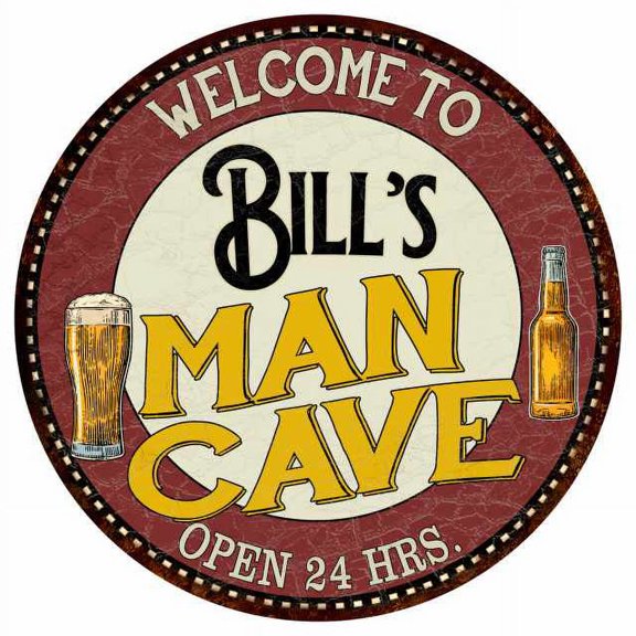 Bill's Man Cave 14" Round Metal Sign Kitchen Bar Wall Decor 100140035040