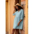 thumbnail image 3 of Womens V Neck Cotton Casual Loose Shift Tunic Smock Summer Dresses Vacation Dress 3/4 Sleeve Pocket Blue L, 3 of 8