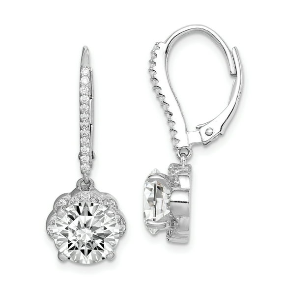 Primal Silver Sterling Silver Rhodium-plated White Cubic Zirconia Flower Leverback Dangle Earrings
