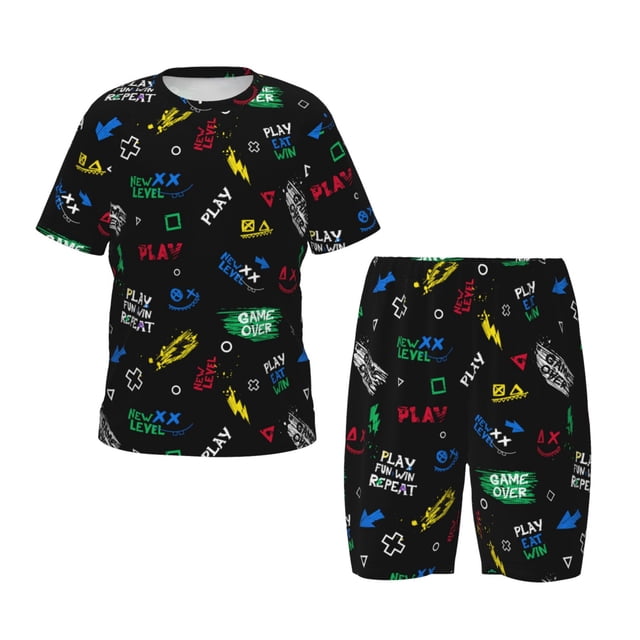Balery Gamepads Conjunto de Pijama Infantil de Manga Corta con Estampado – Ropa de Dormir de Algodón Suave-Large
